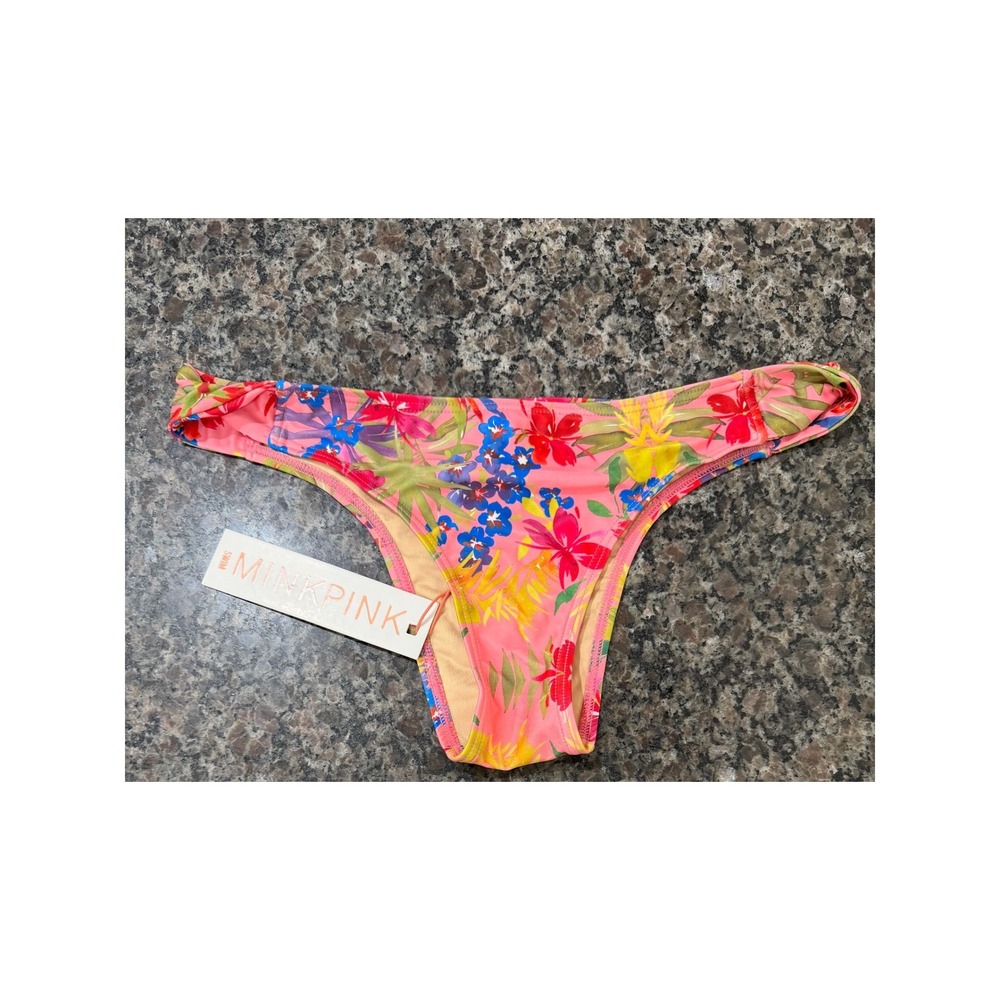 Minkpink Swim Womens Pink Tropical Floral Low Rise‎ Bikini Bottoms Size M NWT